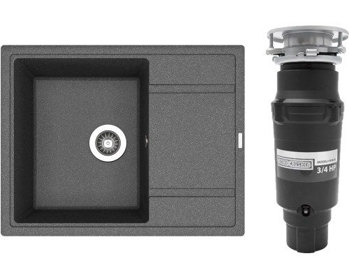 Комплект Мойка Florentina Липси 650 черная + Измельчитель Bone Crusher BC 910-SL-Slim Line