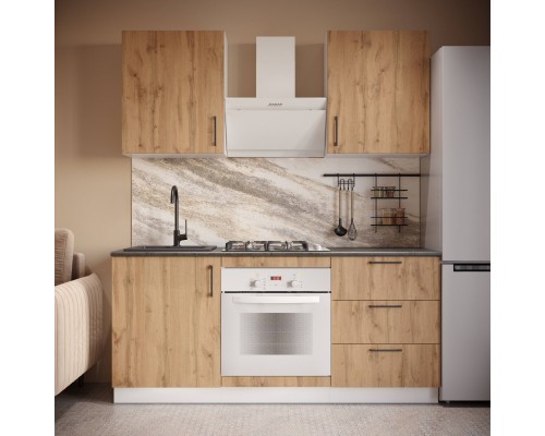 Кухонный гарнитур Domaci Болонья 180 см, фасад дуб вотан, ручка черная, столешница луна KUH-767516