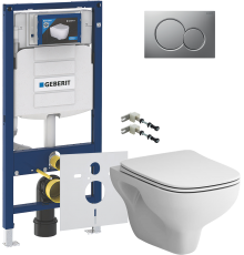 Комплект Унитаз подвесной AM.PM X-Joy S FlashClean C85A1702SC с микролифтом, белый + Крепления Geberit Duofix 111.815.00.1 к стене + Шумоизоляция 156.050.00.1 + Инсталляция UP 320 111.300.00.5 + Кнопка Sigma 01 115.770.JQ.5 лакированная, матовый хром