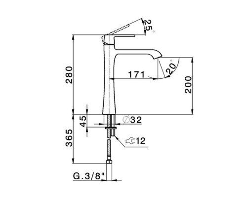 Cisal Cherie Смеситель однорычажный для раковины на 1 отверстие, высота излива 200мм, без донного клапана, цвет золото/черный. CH0035447C