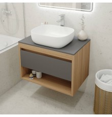 Тумба с раковиной Teymi Ritta 75, дуб эврика, матовый графит, раковина Solli 50
