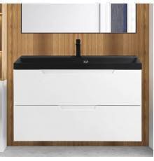 Тумба с раковиной BelBagno Vittoria 100 подвесная, bianco lucido, черная матовая раковина