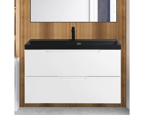 Тумба с раковиной BelBagno Vittoria 100 подвесная, bianco lucido, черная матовая раковина