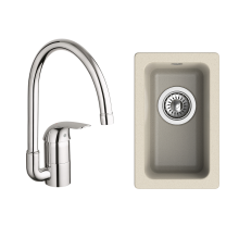 Комплект Мойка Rivelato Berkana BK-25 beige scuro + Смеситель Grohe Euroeco