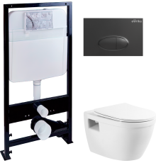 Комплект Унитаз подвесной BelBagno Loto BB070CHR/SC безободковый + Инсталляция EWRIKA ProLT 0026-2020 + Кнопка 0054 черная матовая
