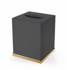 3SC Mood Deluxe Black Контейнер для бумажных салфеток, 12х12х14 см, квадратный, настольный, композит Solid Surface, цвет: чёрный матовый/золото 24к.