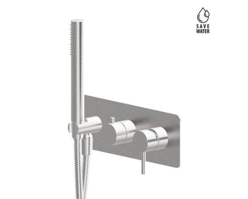 Newform X-STEEL 316 Смеситель для душа, встраиваемый, на 2 выхода, ручной душ, кронштейн, на декоративной платине (для 31030), цвет: INOX. 69679EX.50.050