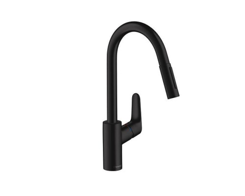 Hansgrohe Focus Кухонный смеситель 240, однорычажный, с вытяжным изливом 2jet, цвет: черный матовый. 31815670 Hansgrohe Focus Кухонный смеситель 240, однорычажный, с вытяжным изливом 2jet, цвет: черный матовый. 31815670
