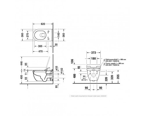 Duravit Starck 3 Унитаз подвесной 62х37см, с крышкой-биде Sensowash Classic. 2226590000,  613000012004300