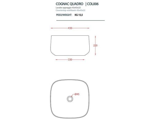 Artceram Cognac Раковина 43х43 см, без отв., накладная, цвет: cocoa. COL006 39 00 Artceram Cognac Раковина 43х43 см, без отв., накладная, цвет: cocoa. COL006 39 00