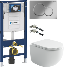 Комплект Унитаз подвесной Ceramicanova UP Rimless CN4007 белый + Инсталляция Geberit Duofix UP 320 111.300.00.5 + Кнопка Sigma 01 115.770.21.5 хром + Крепления 111.815.00.1 к стене