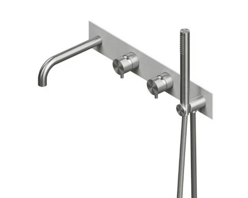 QuadroDesign Source Смеситель для ванны, встраиваемый,  на 2 потребителя с изливом и ручным душем, цвет: brushed stainless steel. 1369.00AS