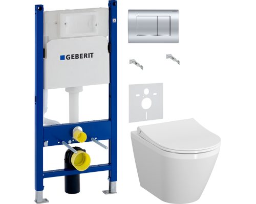 Комплект Унитаз подвесной VitrA Integra 7040B003-0075 + Крышка 110-003-019 + Инсталляция Geberit Duofix Delta 458.163.21.1 с кнопкой смыва, хром + Шумоизоляция 156.050.00.1