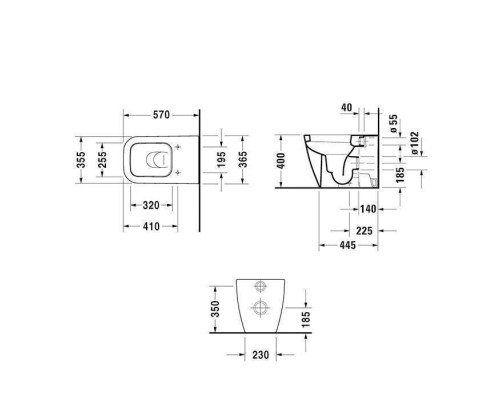 Duravit Happy D.2 Унитаз напольный 57х36.5см., пристенный вариант, для независимого подключения воды, включая крепление, HygieneGlaze, цвет: белый. 2159092000
