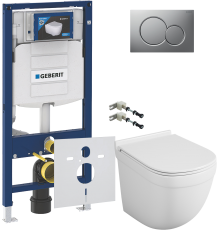 Комплект Унитаз подвесной Owl 1975 Eld TOWLT190101 безободковый + Крепления Geberit Duofix 111.815.00.1 к стене + Шумоизоляция 156.050.00.1 + Инсталляция UP 320 111.300.00.5 + Кнопка Sigma 01 115.770.JQ.5 лакированная, матовый хром