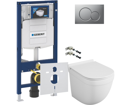 Комплект Унитаз подвесной Owl 1975 Eld TOWLT190101 безободковый + Крепления Geberit Duofix 111.815.00.1 к стене + Шумоизоляция 156.050.00.1 + Инсталляция UP 320 111.300.00.5 + Кнопка Sigma 01 115.770.JQ.5 лакированная, матовый хром