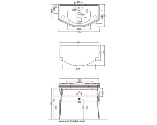 Kerasan Retro Комплект мебели 100см, подвесной, цвет: белый / золото. 7363K8,  105001*1