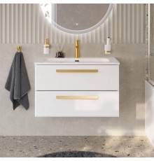 Тумба с раковиной Cezares Eco Cer-N 80, bianco lucido, раковина Eco 80, ручки сатиновое золото