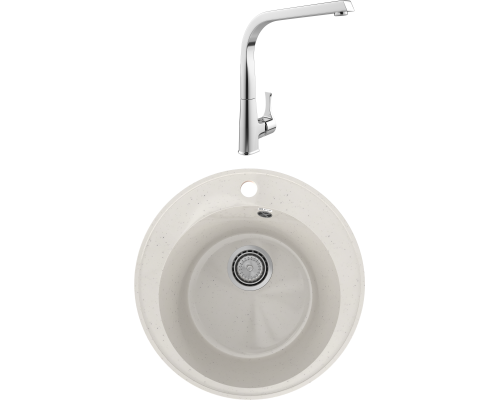 Комплект Мойка кухонная Practik PR-M 475-001 белый камень + Смеситель MEGA Mega MG-SUN03