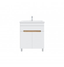 Тумба с раковиной SanStar Модена 70 напольная, глянцевая белая, дуб вотан, раковина Como 70