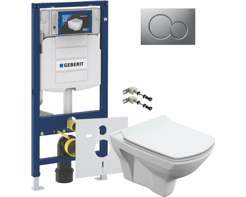 Комплект Унитаз подвесной Cersanit Carina XL Clean On DPL EO slim + Крепления Geberit Duofix 111.815.00.1 к стене + Инсталляция UP 320 111.300.00.5 + Кнопка Sigma 01 115.770.JQ.5 лакированная, матовый хром + Шумоизоляция 156.050.00.1