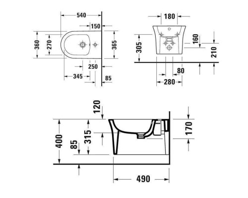 Duravit White Tulip Биде подвесное 37x54 cм, с переливом, с 1 отв., WonderGliss, цвет: белый. 22931500001