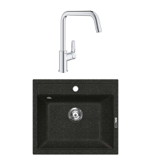 Комплект Мойка Lava Q2.BAS basalt + Смеситель Grohe Eurosmart