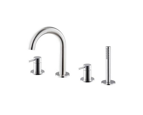 Newform X-STEEL 316 Смеситель для ванны набортный с изливом, в комплекте руч. душ, шланг, цвет: INOX. 69682XC.50.050