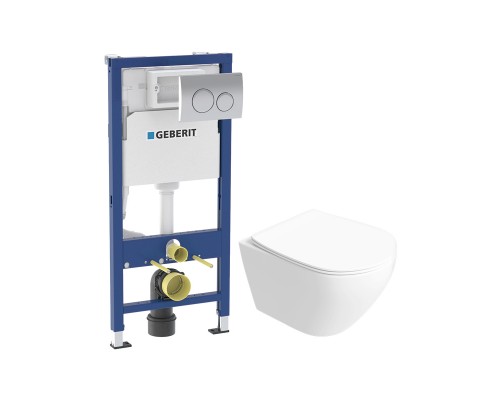 Комплект 2 в 1 Унитаз подвесной STWORKI Кронборг S28401WH безободковый, с микролифтом + Инсталляция с кнопкой Geberit Delta 20 458.118.21.2 цвет хром