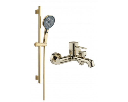 Смеситель для ванны с душем STWORKI Эстерсунд S31100GG + Душевой гарнитур Гётеборг S03190GG, глянцевое золото