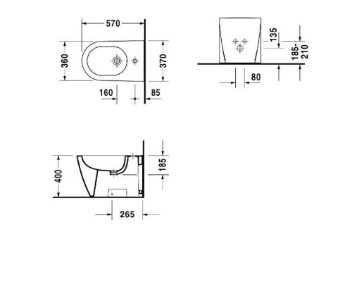 Duravit Starck 2 Биде напольное 57х37см, с 1 отв под смеситель, с креплением, цвет: белый. 2255100000