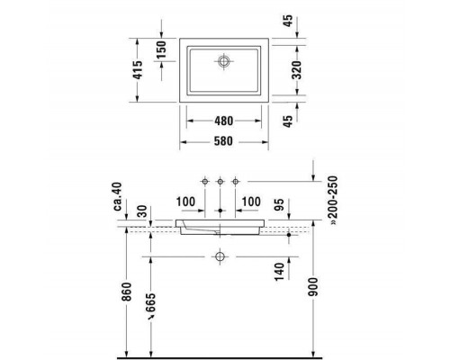 Duravit 2nd floor Раковина 58х41.5х9.5 см, без отв., цвет: белый. 0317580000