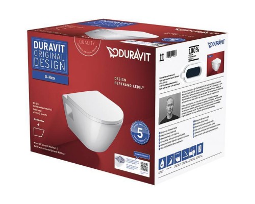 Duravit D-Neo Унитаз подвесной 37x54 см, безободковый, в комплекте с сиденьем 0021690000, цвет: белый. 45780900A1 (2578090000+0021690000) Duravit D-Neo Унитаз подвесной 37x54 см, безободковый, в комплекте с сиденьем 0021690000, цвет: белый. 45780900A1 (2578090000+0021690000)