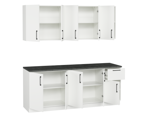 Кухонный гарнитур Domaci Болонья 260 см, фасад белый, ручка черная, столешница луна KUH-1008136