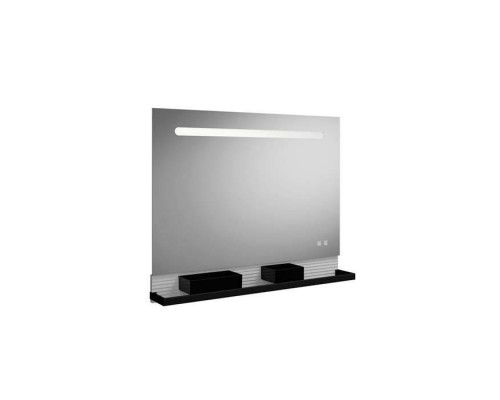 Burgbad Fiumo Зеркало 80х15х81.7см, с полкой цвет T055, подсветка, сенсор выключения, обогрев зеркала, корпус алюминиевый, 2 ящика для аксессуаров черные, панель FOT2. SFXP080FOT2