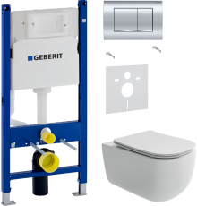 Комплект Унитаз подвесной Ceramicanova Noel CN3013 + Шумоизоляция Geberit 156.050.00.1 + Инсталляция Duofix Delta 458.163.21.1 с кнопкой смыва, хром