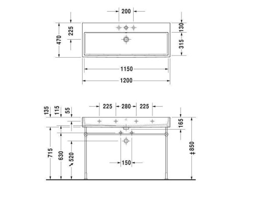 Duravit Vero Air Раковина накладная 120х47см, без отв., с переливом, цвет: белый. 2350120028