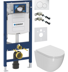 Комплект Унитаз подвесной Bauedge Bau Dream Hurricane-2 безободковый, с микролифтом, белый + Крепления Geberit Duofix 111.815.00.1 к стене + Шумоизоляция 156.050.00.1 + Инсталляция UP 320 111.300.00.5 + Кнопка Sigma 01 115.770.11.5 белая