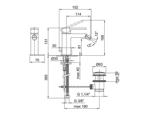 Fantini AR/38 Смеситель для биде, 1 отверстие, цвет: хром. 38 02 3308SF,  38 02 334802