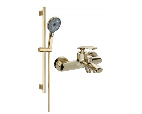 Смеситель для ванны с душем STWORKI Гётеборг S03100GG + Душевой гарнитур Гётеборг S03190GG, глянцевое золото