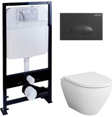 Комплект Унитаз подвесной AM.PM Spirit V2.0 с микролифтом + Инсталляция EWRIKA ProLT 0026-2020 + Кнопка 0054 черная матовая