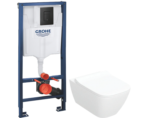 Комплект Унитаз подвесной Geberit Smyle Square 500.685.01.1 + Инсталляция Grohe Solido 38811KF0 3 в 1 с кнопкой смыва Комплект Унитаз подвесной Geberit Smyle Square 500.685.01.1 + Инсталляция Grohe Solido 38811KF0 3 в 1 с кнопкой смыва
