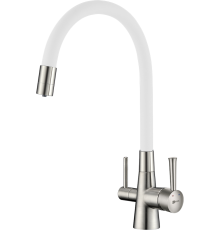 Смеситель для кухни Lemark Comfort LM3075BN-White с гибким изливом, никель, белый