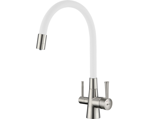 Смеситель для кухни Lemark Comfort LM3075BN-White с гибким изливом, никель, белый Смеситель для кухни Lemark Comfort LM3075BN-White с гибким изливом, никель, белый