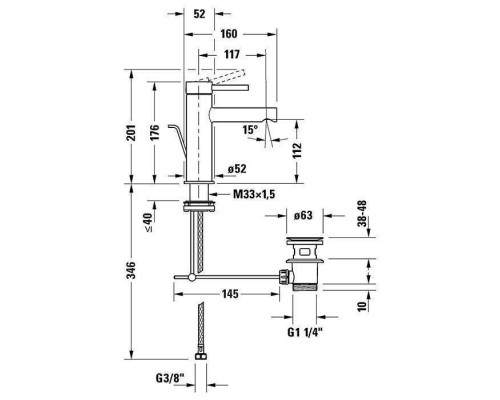 Duravit Circle M Смеситель для раковины, на 1 отв., с донным клапаном, цвет: черный матовый. CE1020001C46