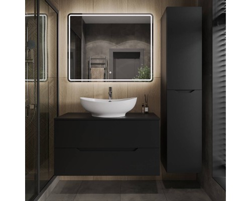 Мебель для ванной комнаты Orange Line 100 подвесная, 2 ящика, матовая черная с раковиной B08-585w