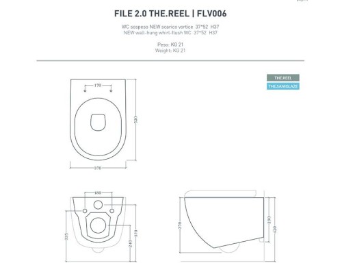 Artceram File 2.0 Унитаз подвесной 37х52см, безободковый, турбо смыв the.reel, saniglaze, цвет: белый глянцевый. FLV006 01 00 Artceram File 2.0 Унитаз подвесной 37х52см, безободковый, турбо смыв the.reel, saniglaze, цвет: белый глянцевый. FLV006 01 00