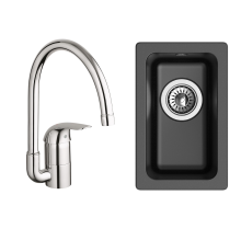 Комплект Мойка Rivelato Berkana BK-25 nero + Смеситель Grohe Euroeco