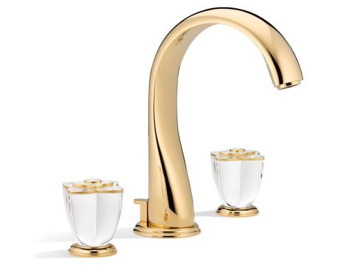 THG Petale de Cristal clair lisere dore Смеситель для раковины, 3 отв., цвет: золото/прозрачный хрусталь с золотым декором. U6E-F01-151