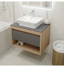 Тумба с раковиной Teymi Ritta 75, дуб эврика, матовый графит, раковина Aina 49